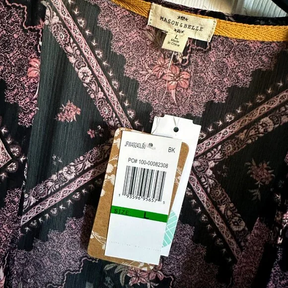 Mason & Belle Laria Crochet Floral Open Front Kimono Large - Picture 8 of 8